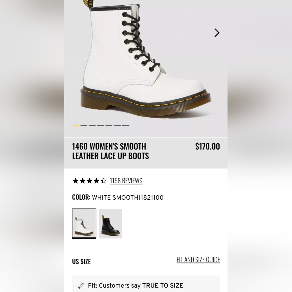 NEW 1460 Smooth White Leather Boots, Dr. Martens Unisex Ladies 9/Men's 8 - Picture 13 of 13